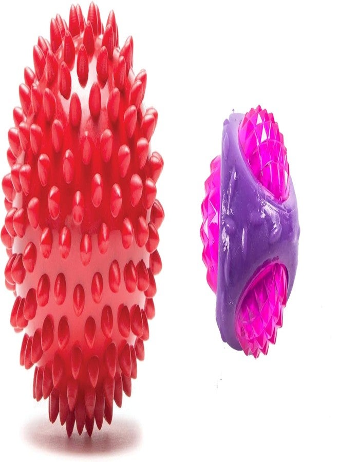 PET FUN Natural Rubber Spiked Dog Ball 2.8" | Bouncy Chew Toy for Puppies & Small-Medium Dogs TPR Diamond Ball Chew Toy with Squeaker & LED | Durable for Aggressive Chewers Combo of 2 - Image 1